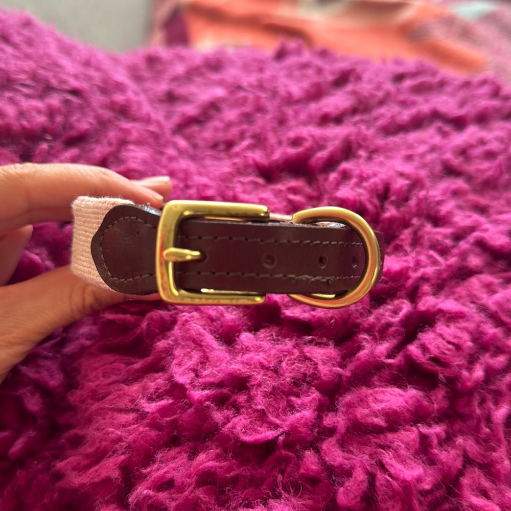 Loveshackfancy dog collar size XS real leather and canvas pink and white